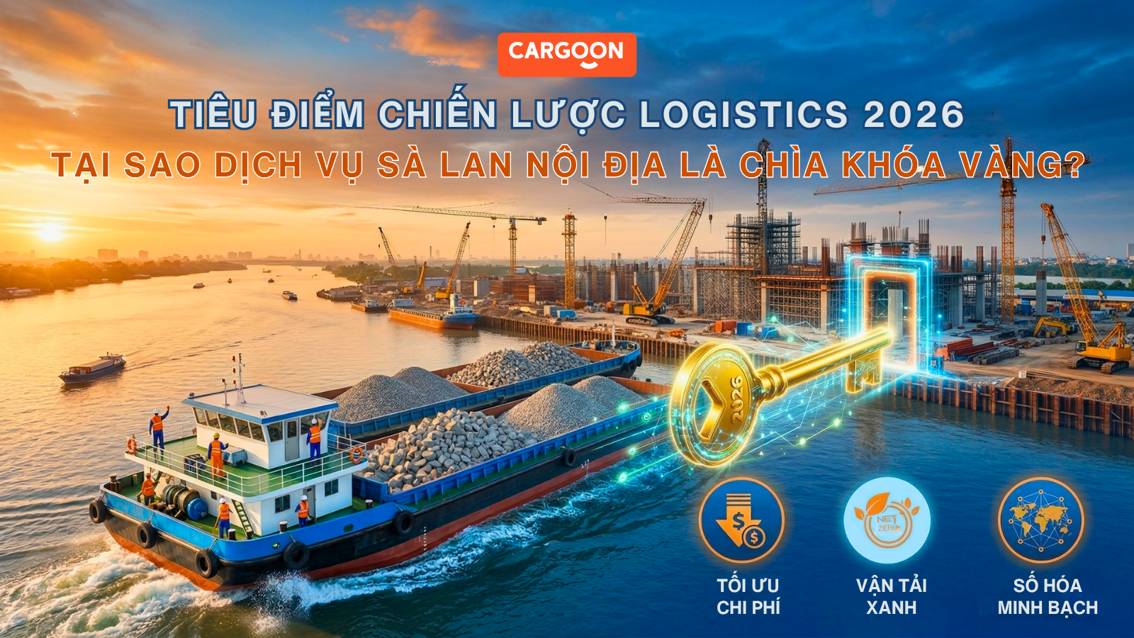 Sà lan CargoOn vận chuyển đá xây dựng khối lượng lớn cho công trình trọng điểm 2026.