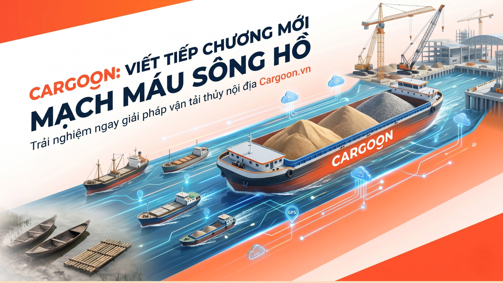 Thuê sà lan trực tuyến vận chuyển cát đá cho công trình xây dựng lớn – Cargoon.vn