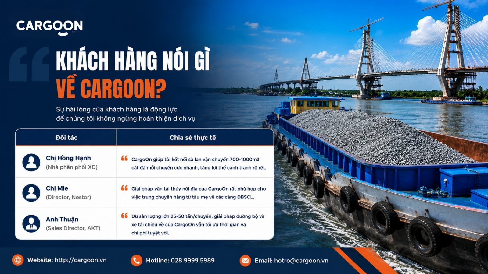 Đánh giá của đối tác và khách hàng về dịch vụ đặt hàng đá xây dựng Đồng Nai miền Tây của CargoOn.