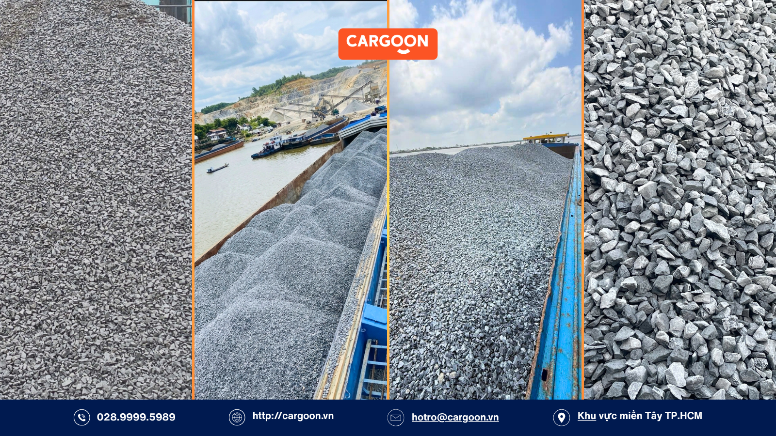 Các loại đá xây dựng chuẩn TCVN và quy trình vận tải sà lan đá miền Tây của CargoOn.