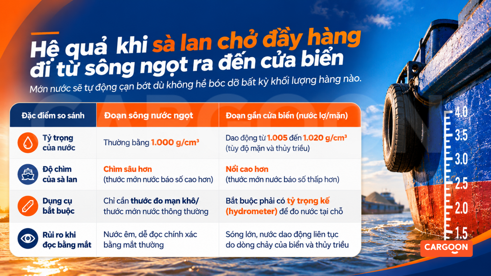 Vì sao cùng một lượng hàng nhưng mớn nước lại khác nhau
